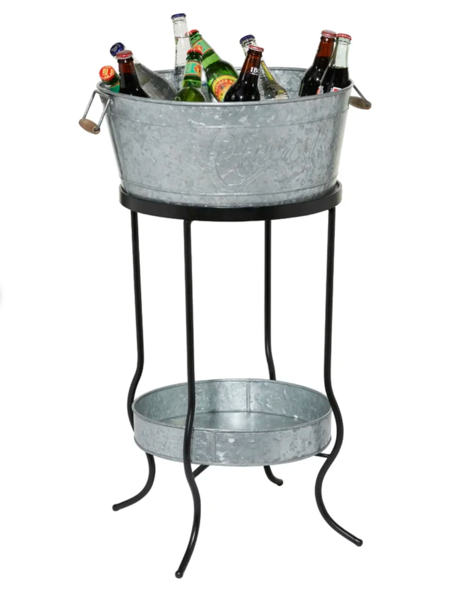 2 Tiers Galvanized Metal-Look outdoor farmhouse and country style drink bucket for garden ,Flower Stand