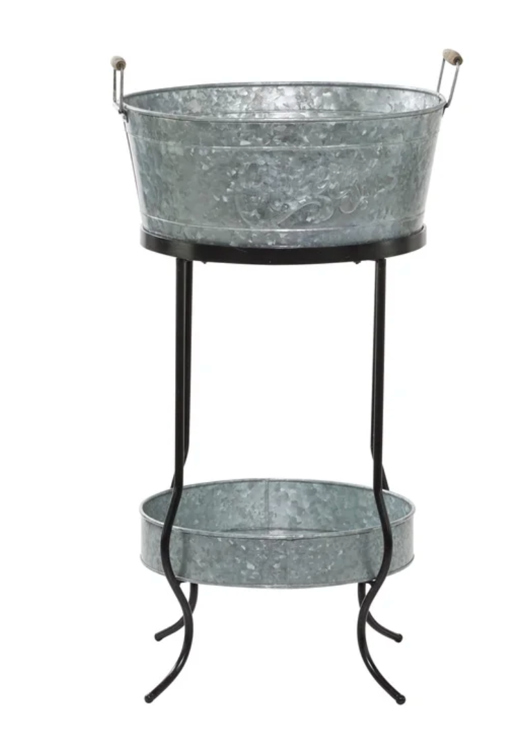 2 Tiers Galvanized Metal-Look outdoor farmhouse and country style drink bucket for garden ,Flower Stand