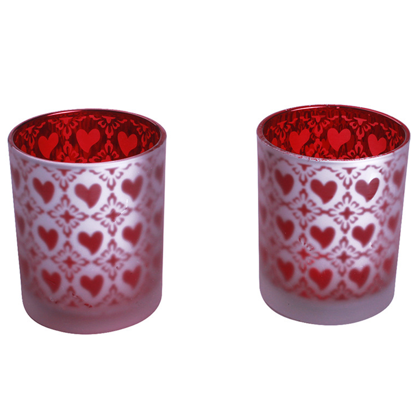 red hearts design empty candle jar votive holder