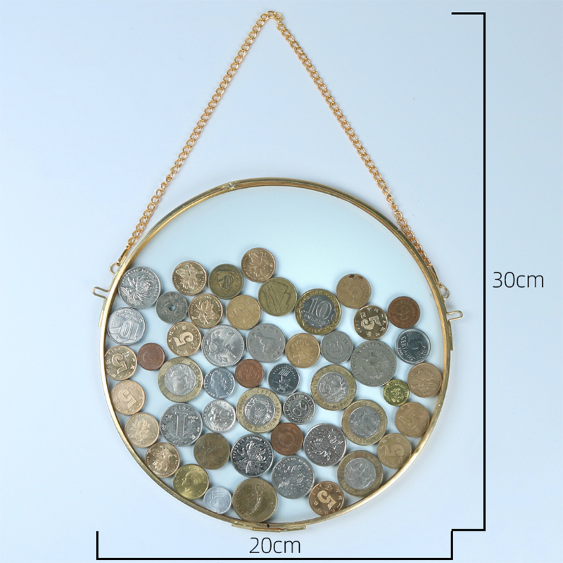 hexagonal coin collection photo frame hanging decorative copper edge glass picture franme