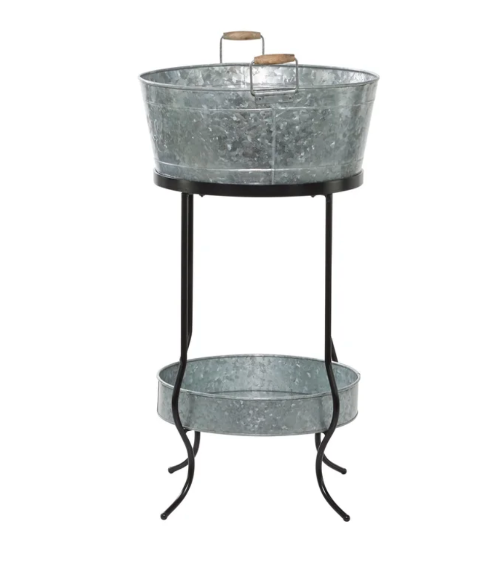 2 Tiers Galvanized Metal-Look outdoor farmhouse and country style drink bucket for garden ,Flower Stand