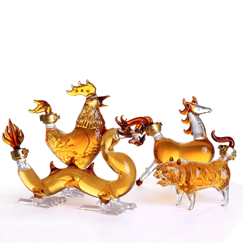 Mini Chinese 12 zodiac Animal shaped clear glass decanter 100ml clear wine glass bottle