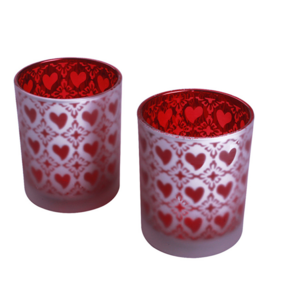 red hearts design empty candle jar votive holder