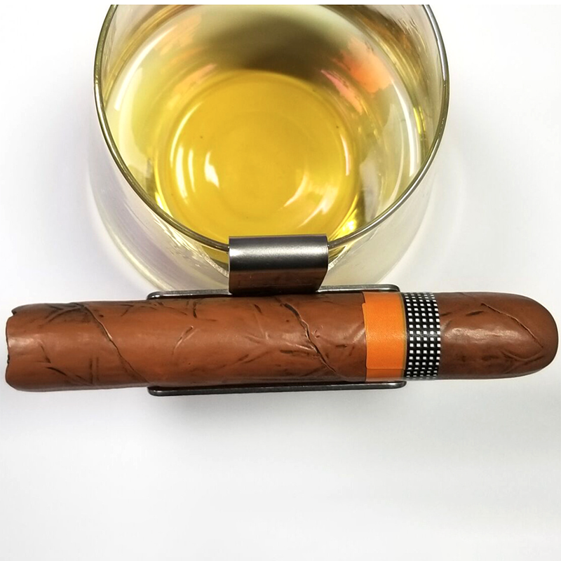 Classic Stainless Steel Cigar Holder with Custom Logo for Whiskey Glass and Cigars Cutters