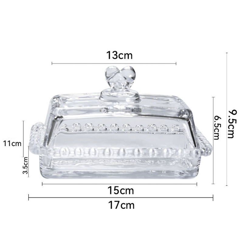 love style home basic clear glass square shape butter dish with lid