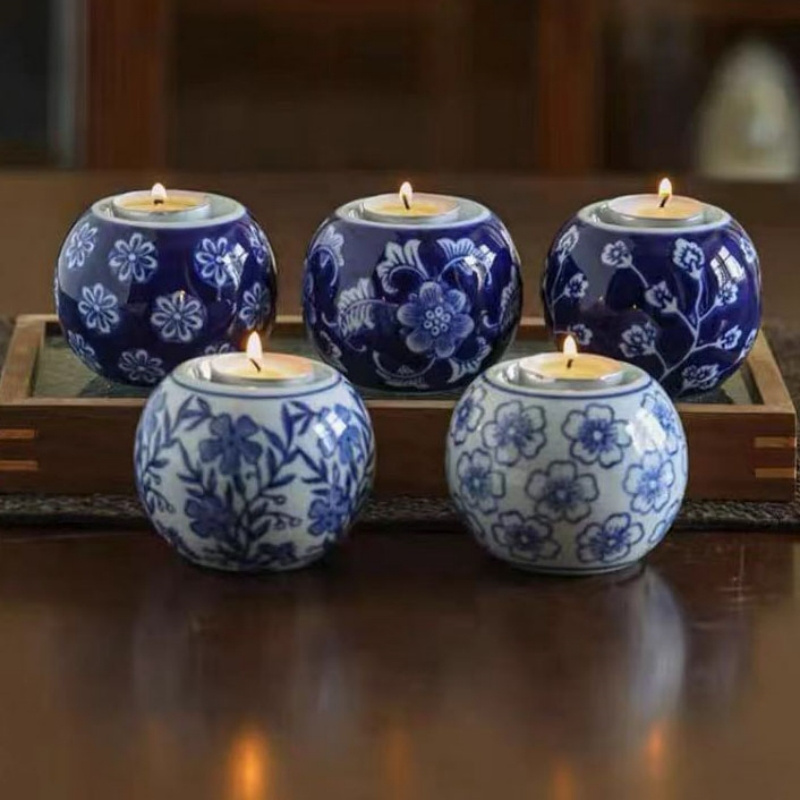 porcelain blue and white decorative chinoiserie decor tealight candleholde