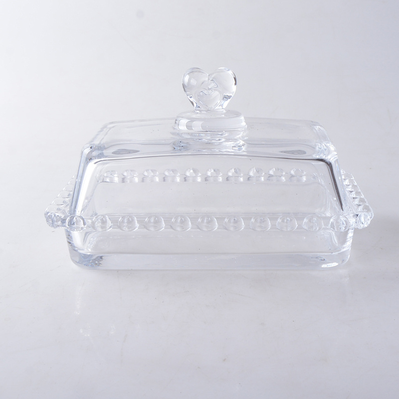 love style home basic clear glass square shape butter dish with lid