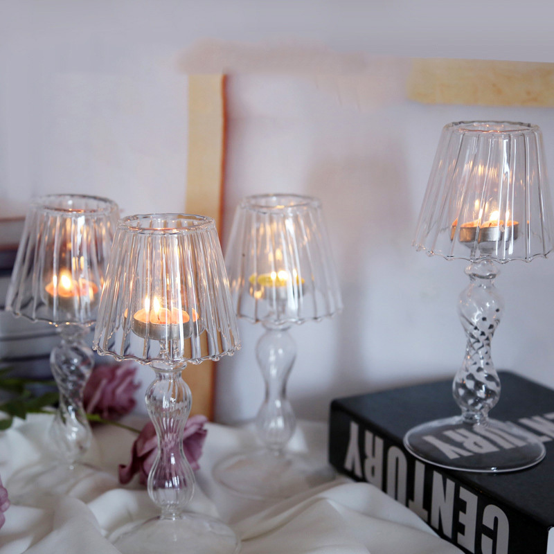 Home Wedding Decoration Clear Glass Table Lamp Candle Holder