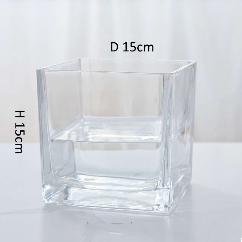 15*15cm  square clear glass vase for wedding office & home decor party events flower & terrarium candle holderglass cube vase