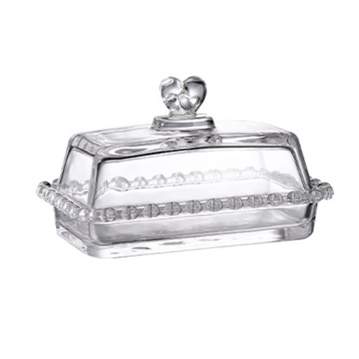 love style home basic clear glass square shape butter dish with lid