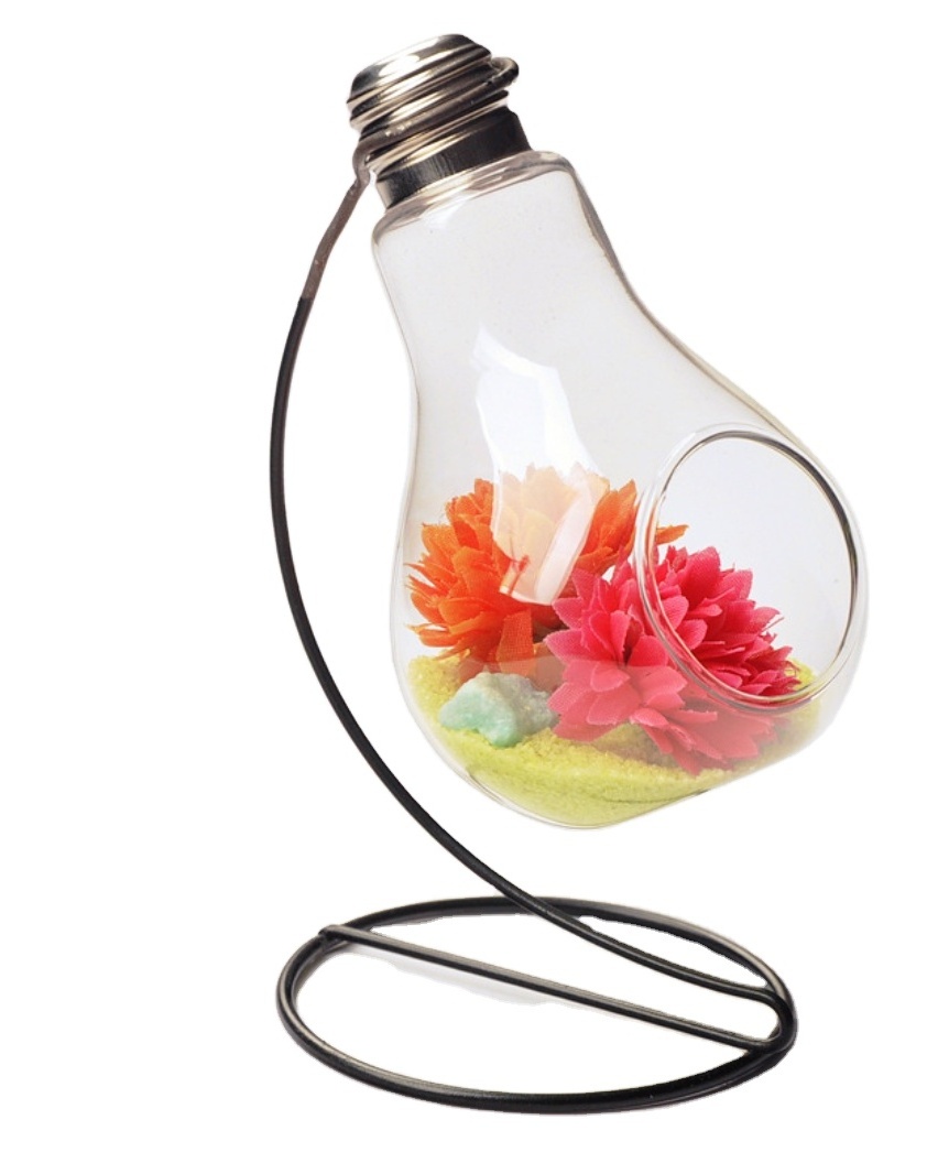 hanging planter glass vase with iron stand for hydroponic plants