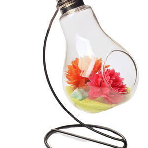 hanging planter glass vase with iron stand for hydroponic plants