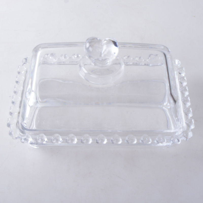 love style home basic clear glass square shape butter dish with lid