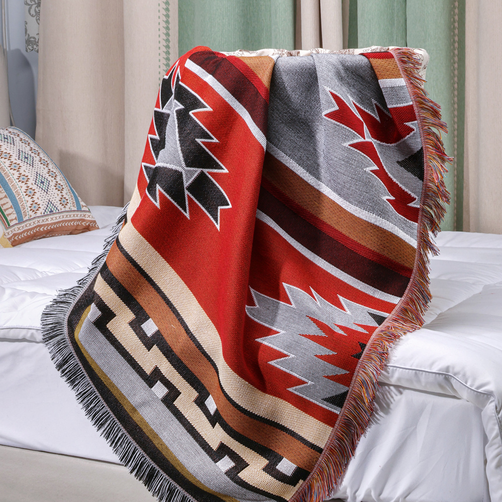 Factory Wholesale Custom Design Jacquard Woven Cotton Blanket Boho Throw for Home Decor