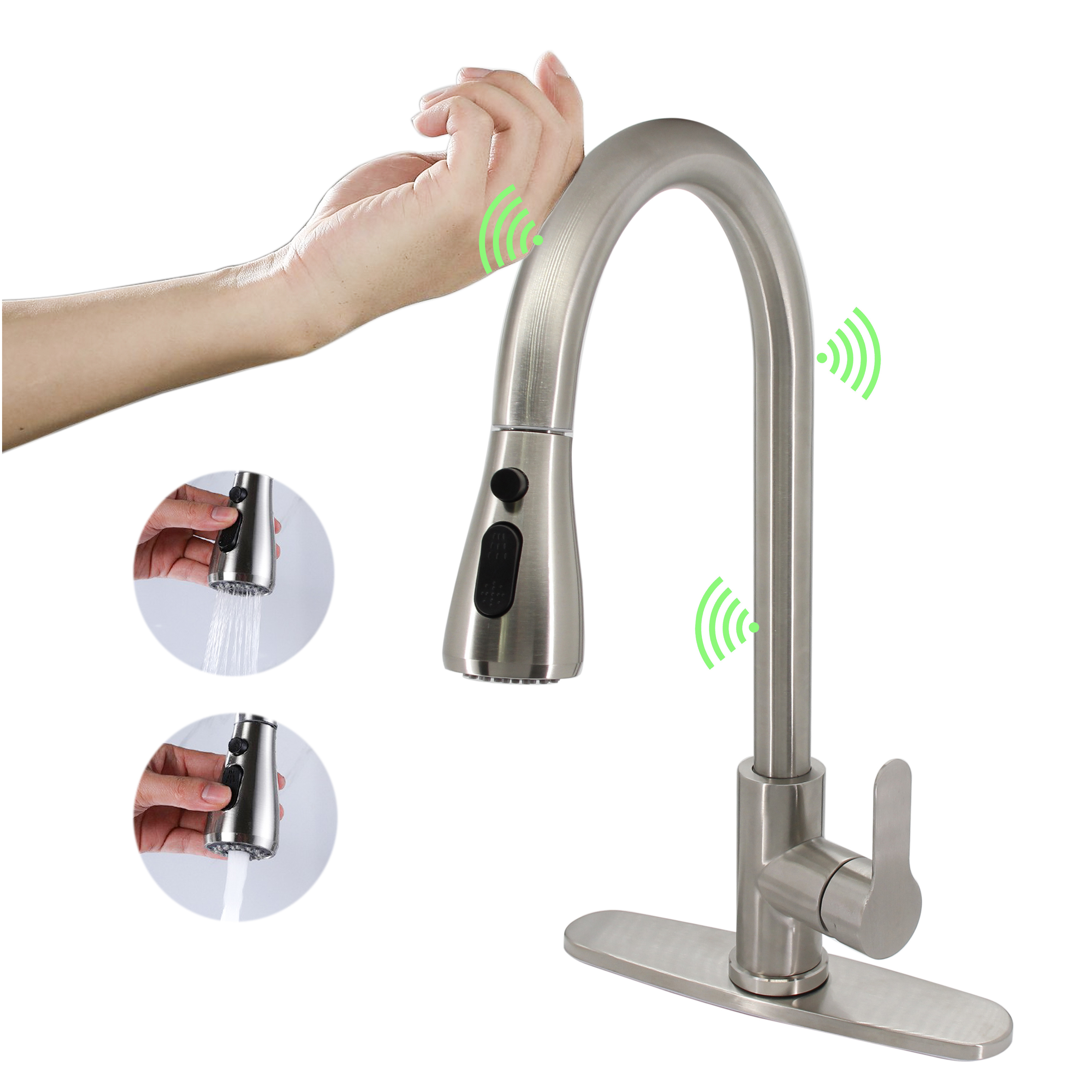 torneira Automatic 304 Stainless Steel Pull Out Spring Kitchen Sink Faucets Touchless Kitchen Faucets