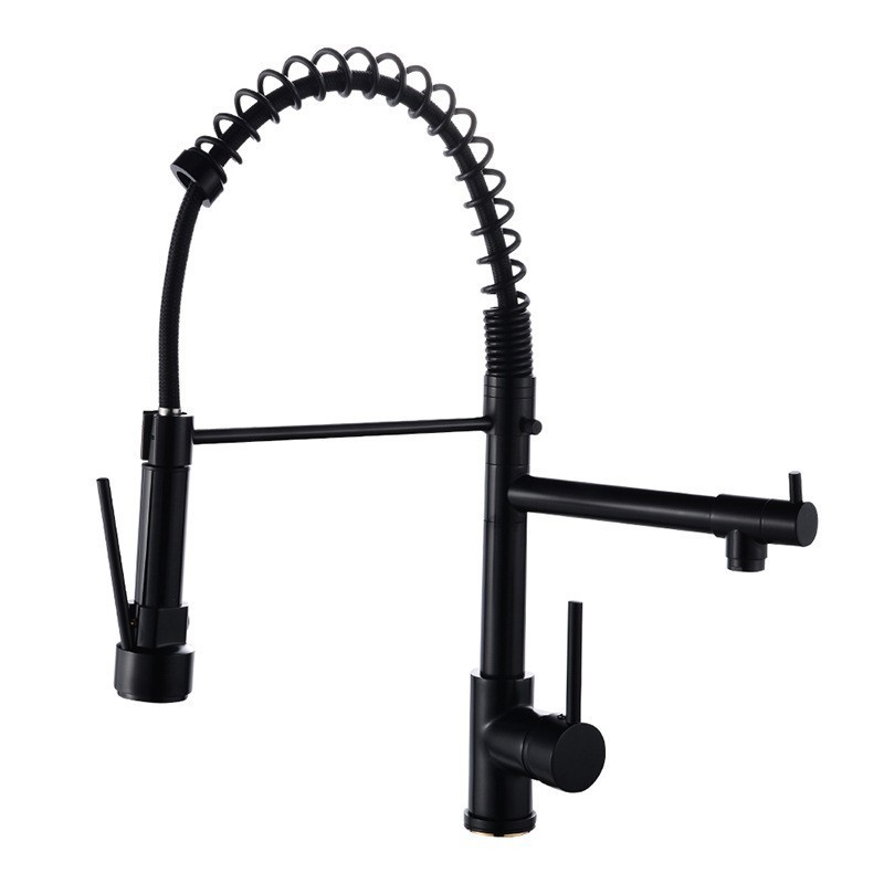 Matt Black Spring Pull-down Kitchen Commercial Sink Faucet With Sprayer