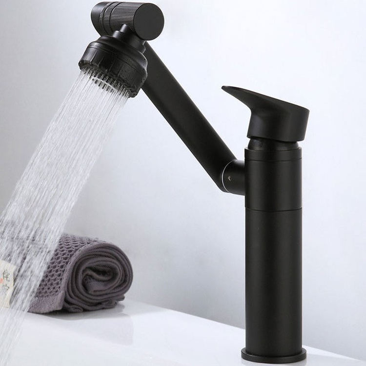 torneira Top Selling Black Copper Water Saving Aerator Deck Mount Basin Faucet With Rotation