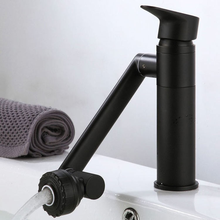 torneira Top Selling Black Copper Water Saving Aerator Deck Mount Basin Faucet With Rotation