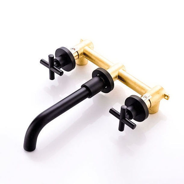 torneira Factory Wholesale Concealed Black Double Handle Classic 4 Brass Basin Faucet Wall Mounted