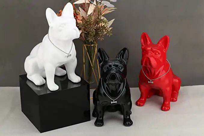 2023 wholesale high quality crystal carvings art sculpture gemstone animal statue french bulldog fluorite obsidian dog