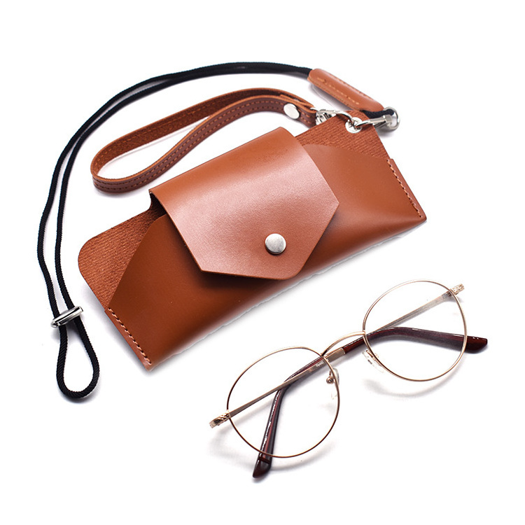 Maofar Fashion Brown Soft Spectacle Cases Leather Optical Glasses Cases Portable Travel Sunglasses Case With Lanyards