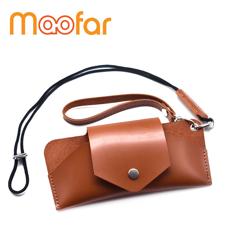 Maofar Fashion Brown Soft Spectacle Cases Leather Optical Glasses Cases Portable Travel Sunglasses Case With Lanyards