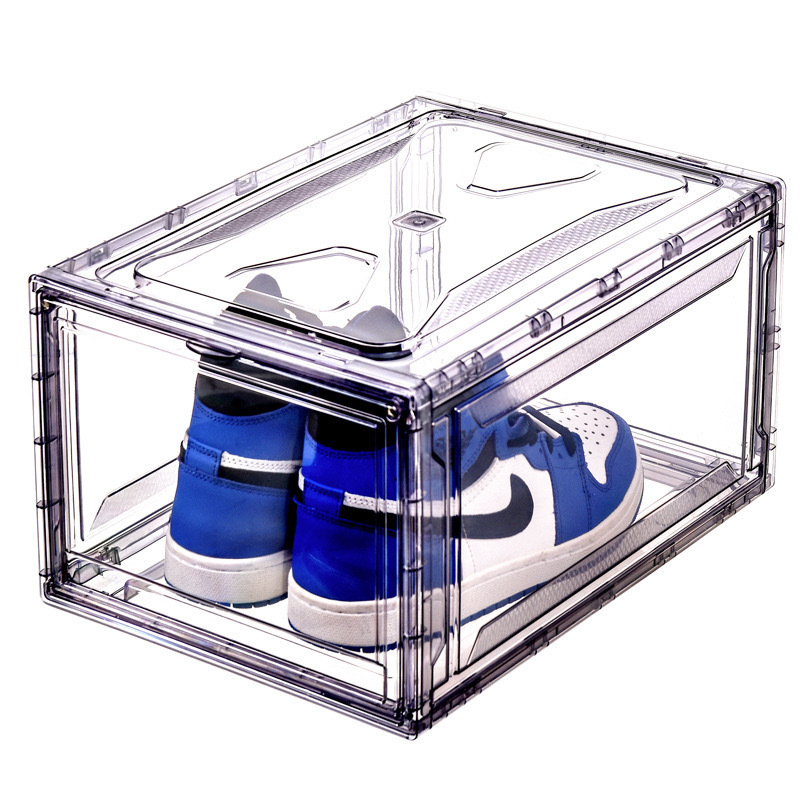 Plastic transparent acrylic shoes storage with magnetic Stackable shoes rack sneaker box space saving household organizer