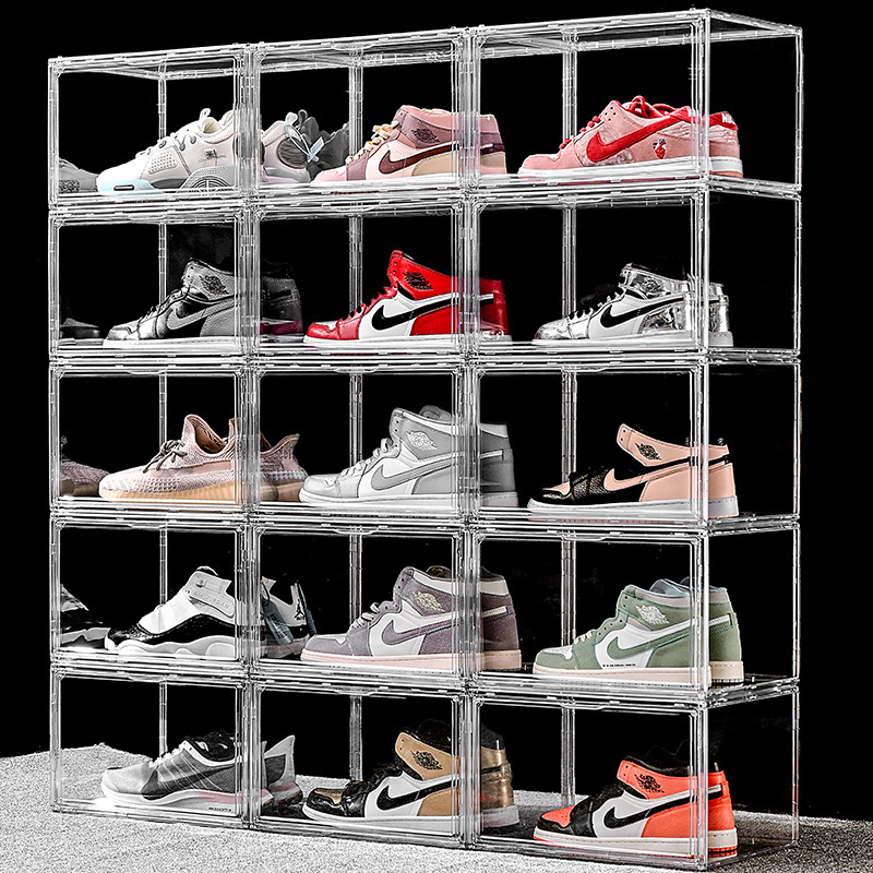 Dust-proof stackable transparent acrylic shoe storage box household space saving storage organizer pet sneaker display case