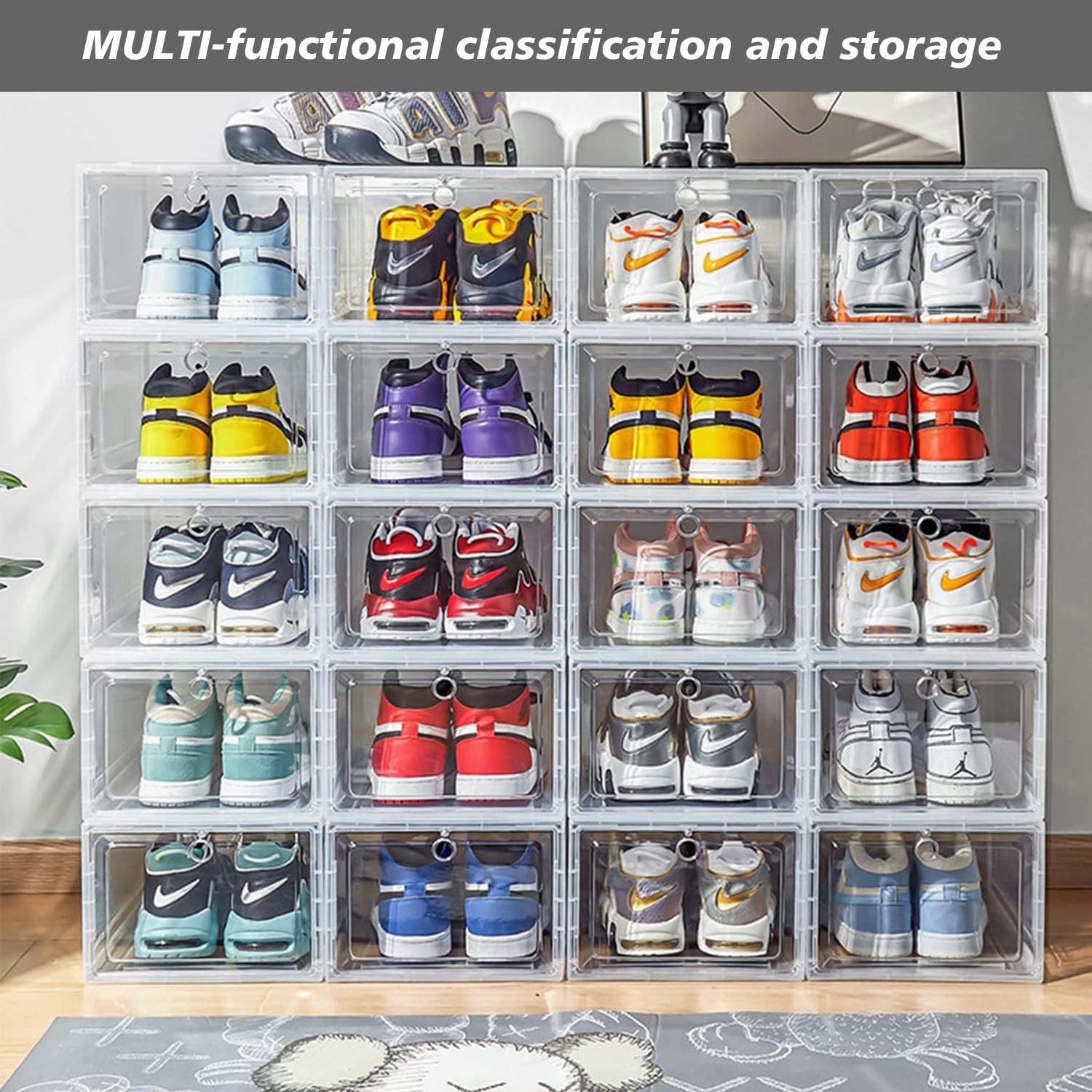 Plastic transparent shoe box with Magnetic door Shoe collection display container Household space saving storage organizer