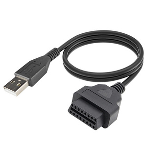 Custom 16 Pin Female Obd 2 usb cable obd2 to usb cable Usb 2.0 A Male obd2 laptop cable obd Automotive diagnostic harness