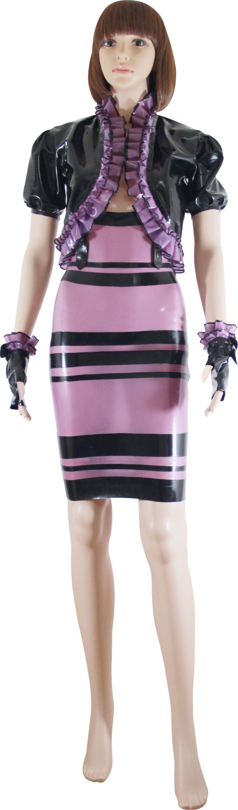 Sexy Latex dress Jacket Rubber Dress  coat separate suit transparent Purple Black Pencil Bolero top plus size XXXL TZ-003