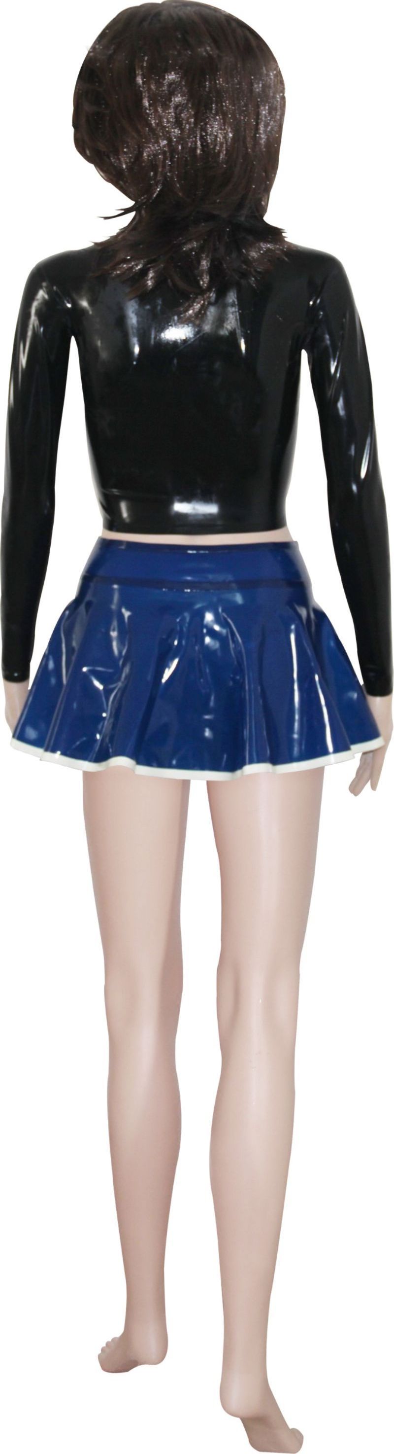 Sexy two Piece Sets Latex skater mini skirt button Rubber jacket zipper top suit long sleeves black blue bodycon plus TZ-005