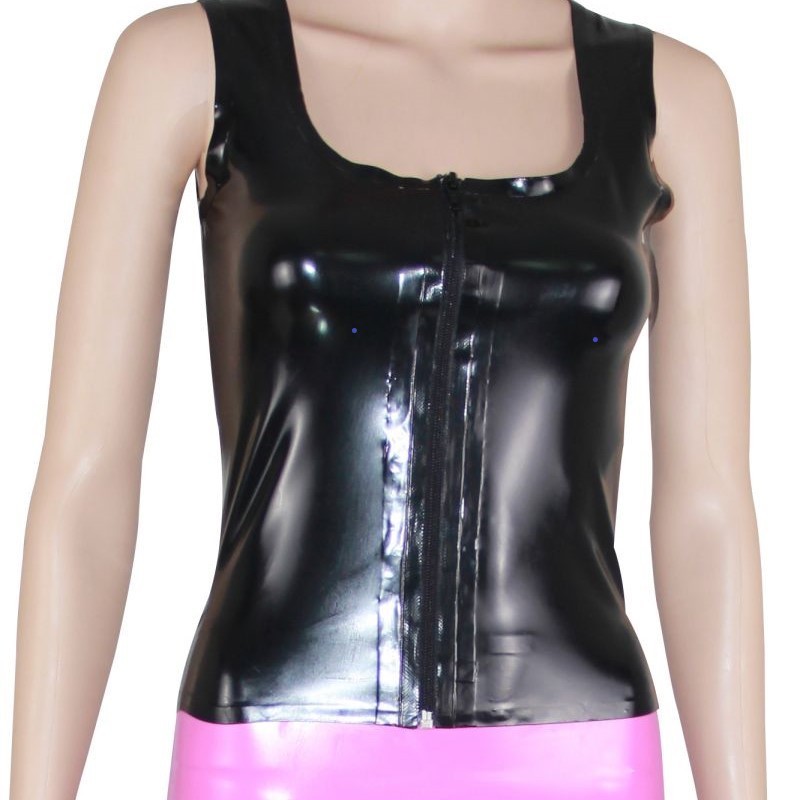 Sexy Pink Black Latex separate suit Gummi Two Piece set Vest Tank top Rubber skirt Dress shirt Playsuit catsuit plus size TZ-007