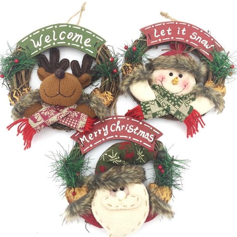 High Quality New Style Promotional Wooden Santa Claus Vine Wreath Door Hanger Christmas Wreath Garland For Christmas