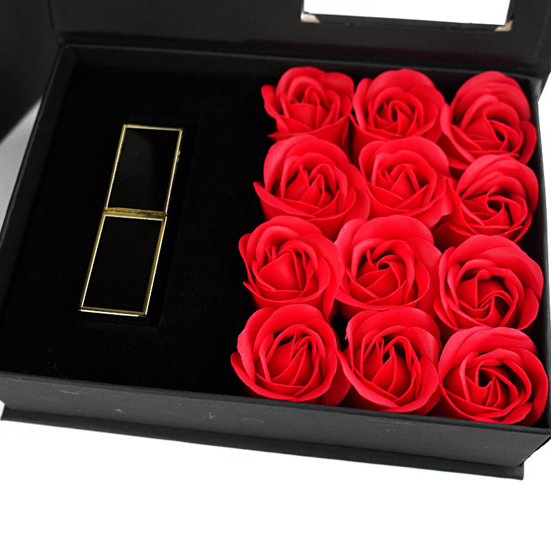 Factory direct Valentine gift simulation rose 12 soap flower lipstick gift box necklace jewelry gift box wedding decoration