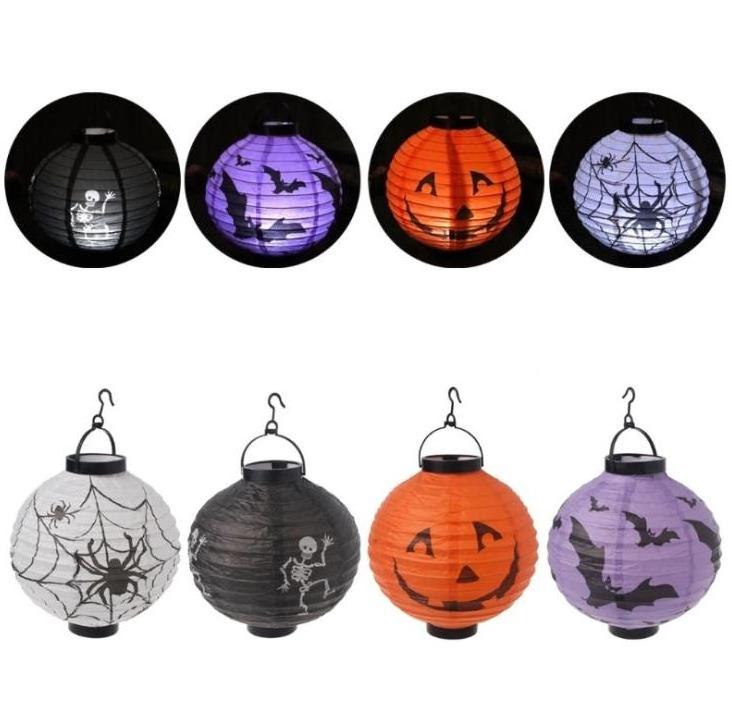 Halloween Hanging Paper Lanterns Set, Decorative Lantern Lamps, Spider Skeleton Pumpkin Lantern for Halloween