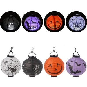 Halloween Hanging Paper Lanterns Set, Decorative Lantern Lamps, Spider Skeleton Pumpkin Lantern for Halloween