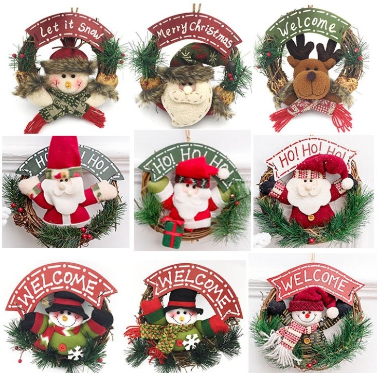 High Quality New Style Promotional Wooden Santa Claus Vine Wreath Door Hanger Christmas Wreath Garland For Christmas