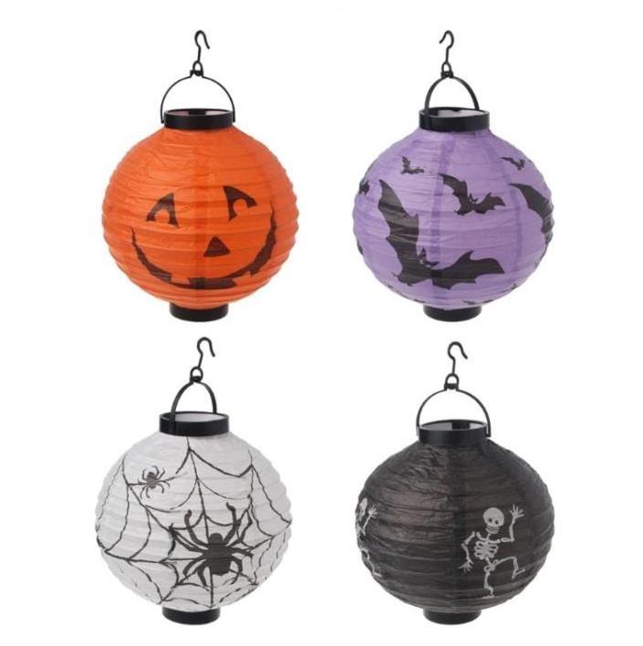 Halloween Hanging Paper Lanterns Set, Decorative Lantern Lamps, Spider Skeleton Pumpkin Lantern for Halloween