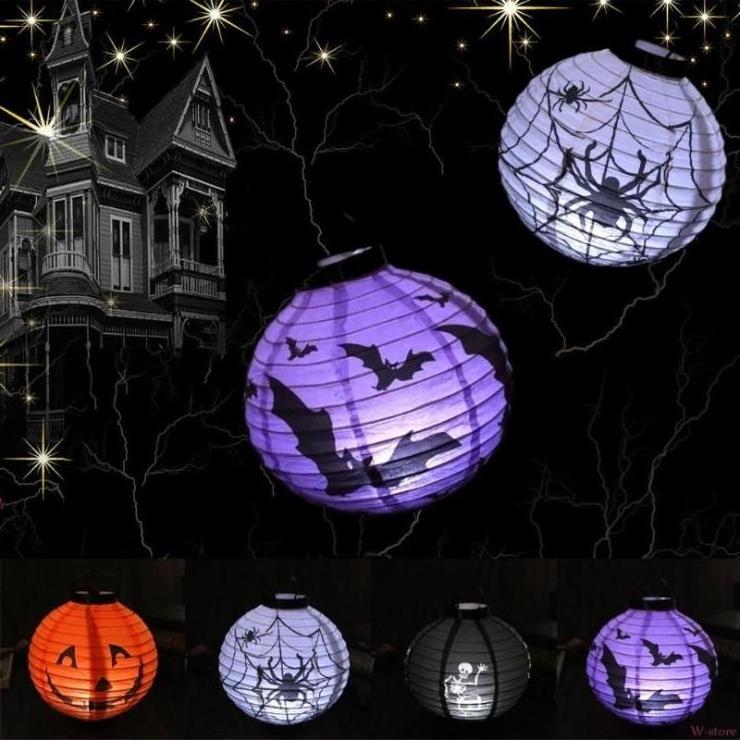 Halloween Hanging Paper Lanterns Set, Decorative Lantern Lamps, Spider Skeleton Pumpkin Lantern for Halloween