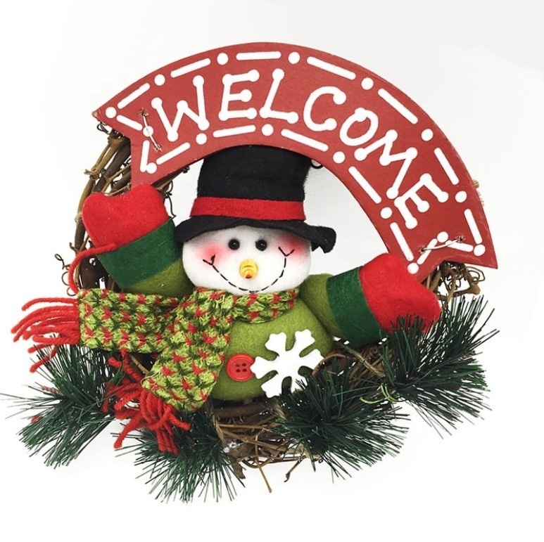 High Quality New Style Promotional Wooden Santa Claus Vine Wreath Door Hanger Christmas Wreath Garland For Christmas