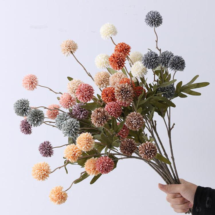 Factory Wholesale Artificial Dandelion Flowers Single Stem Pompon Silk Flower Chrysanthemum For Home Wedding Decoration