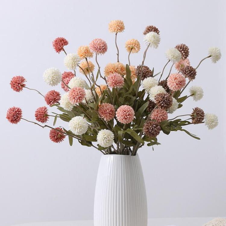 Factory Wholesale Artificial Dandelion Flowers Single Stem Pompon Silk Flower Chrysanthemum For Home Wedding Decoration