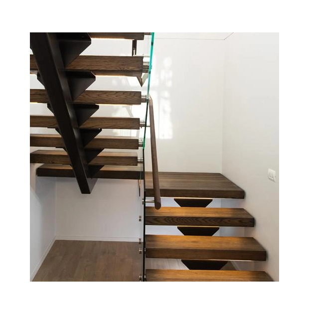 Glass Railing Metal Staircase Indoor Thicken The Central Spine Stair Wooden Stairs Mono Stringer Staircase