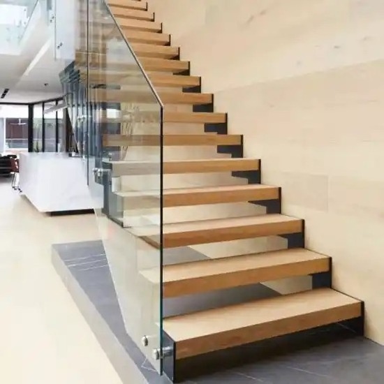 Interior Mono Beam China Manufacturer Modern Interior House Floating Stairs Solid Wood Treads Glass Railing Staircase Design