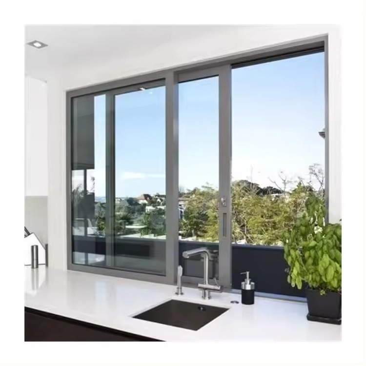 American style double glazed black thermal break aluminium horizontal sliding windows and doors with lock