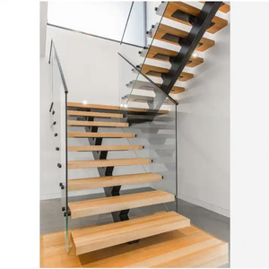 Luxury Indoor Metal Wood Stairs Modern Customized Mono Stringer Straight Staircase Design for Glass Railing Foshan