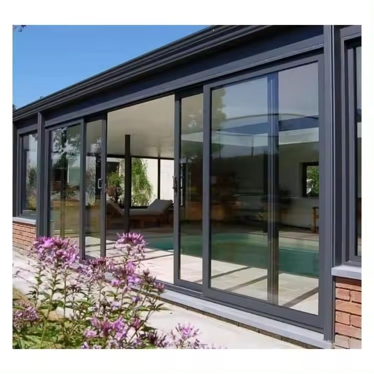 Custom Security High Impact 80PSF Hurricane Proof Sliding Door Aluminium Patio Door With Tinted Glass For Villa