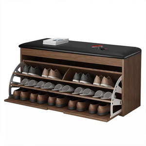 Shoe storage Customized living room furniture smart shoe cabinet modern wood rotating shoe rack wooden bench