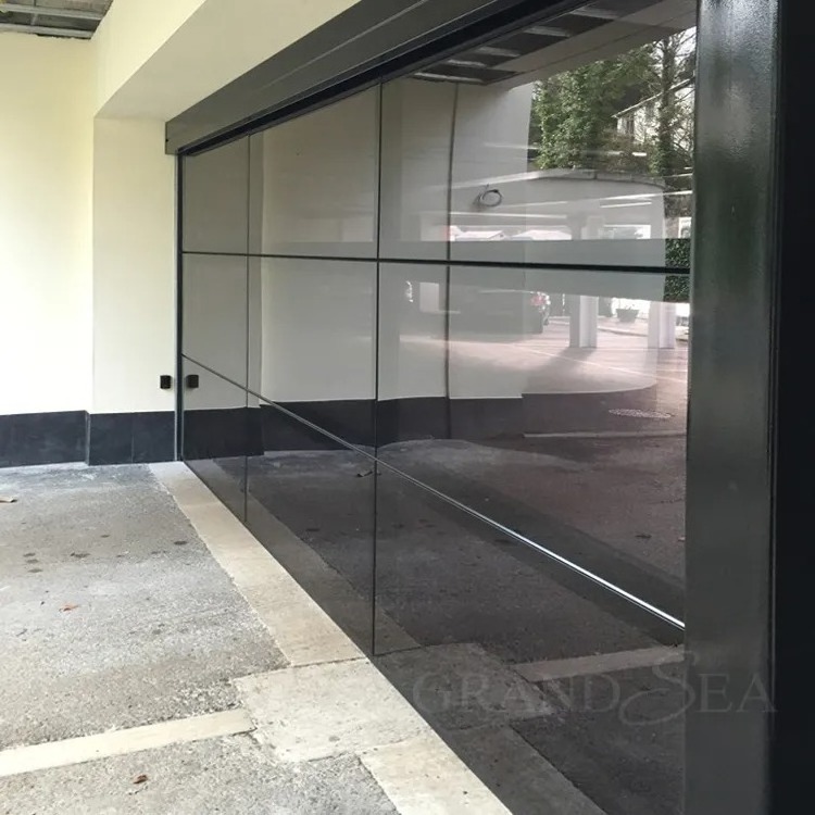 Master Well Modern Aluminum Alloy Tempered Glass Panel Full View Garage Door Price Plexiglass Overhead Glass Garage Door foshan